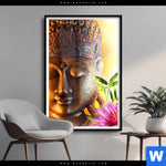 Poster Buddha Kopf Seerose Hochformat Produktvorschau mit dem Bild Buddha Kopf & Seerose im Format Hochformat.