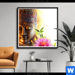 Poster Buddha Kopf Seerose Quadrat Produktvorschau mit dem Bild Buddha Kopf & Seerose im Format Quadrat.