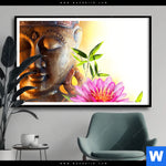 Poster Buddha Kopf Seerose Querformat Produktvorschau mit dem Bild Buddha Kopf & Seerose im Format Querformat.