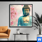Poster Buddha Statue Mit Kirschblueten Quadrat Produktvorschau mit dem Bild Buddha Statue mit Kirschblüten im Format Quadrat.