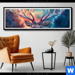 Poster Bunter Hirsch In Flammen Panorama Produktvorschau mit dem Bild Bunter Hirsch in Flammen im Format Panorama.