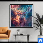 Poster Bunter Hirsch In Flammen Quadrat Produktvorschau mit dem Bild Bunter Hirsch in Flammen im Format Quadrat.