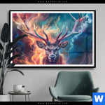 Poster Bunter Hirsch In Flammen Querformat Produktvorschau mit dem Bild Bunter Hirsch in Flammen im Format Querformat.