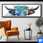 Poster Bunter Stierkopf Panorama Produktvorschau mit dem Bild Bunter Stierkopf im Format Panorama.