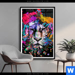 Poster Bunter Tiger Schwarz Hochformat Produktvorschau mit dem Bild Bunter Tiger Schwarz im Format Hochformat.