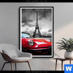 Poster Eiffelturm Rotes Auto Hochformat Produktvorschau mit dem Bild Eiffelturm & Rotes Auto im Format Hochformat.