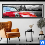 Poster Eiffelturm Rotes Auto Panorama Produktvorschau mit dem Bild Eiffelturm & Rotes Auto im Format Panorama.