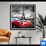 Poster Eiffelturm Rotes Auto Quadrat Produktvorschau mit dem Bild Eiffelturm & Rotes Auto im Format Quadrat.