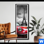 Poster Eiffelturm Rotes Auto Schmal Produktvorschau mit dem Bild Eiffelturm & Rotes Auto im Format Schmal.