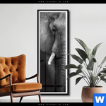 Poster Elefant Schwarzweiss Schmal Produktvorschau mit dem Bild Elefant Schwarzweiß im Format Schmal.