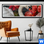 Poster Eleganter Schwan Mit Blumen Panorama Produktvorschau mit dem Bild Eleganter Schwan mit Blumen im Format Panorama.