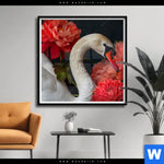 Poster Eleganter Schwan Mit Blumen Quadrat Produktvorschau mit dem Bild Eleganter Schwan mit Blumen im Format Quadrat.