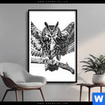 Poster Eule Auf Ast Hochformat Produktvorschau mit dem Bild Eule auf Ast im Format Hochformat.