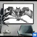 Poster Eule Auf Ast Querformat Produktvorschau mit dem Bild Eule auf Ast im Format Querformat.