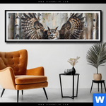 Poster Eule Im Birkenwald Panorama Produktvorschau mit dem Bild Eule im Birkenwald im Format Panorama.