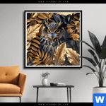 Poster Eule Und Goldene Blaetter Quadrat Produktvorschau mit dem Bild Eule und goldene Blätter im Format Quadrat.