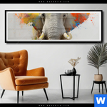 Poster Farbenexplosion Mit Elefant Panorama Produktvorschau mit dem Bild Farbenexplosion mit Elefant im Format Panorama.