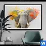 Poster Farbenexplosion Mit Elefant Querformat Produktvorschau mit dem Bild Farbenexplosion mit Elefant im Format Querformat.