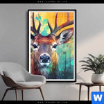 Poster Farbenfrohes Hirschportraet Hochformat Produktvorschau mit dem Bild Farbenfrohes Hirschporträt im Format Hochformat.