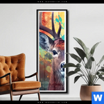 Poster Farbenfrohes Hirschportraet Schmal Produktvorschau mit dem Bild Farbenfrohes Hirschporträt im Format Schmal.
