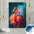 Poster | Flamingo in bunter Rauchwolke | Hochformat