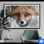 Poster Friedlicher Fuchs Und Blumen Querformat Produktvorschau mit dem Bild Friedlicher Fuchs und Blumen im Format Querformat.