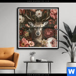 Poster Friedlicher Hirsch Und Blueten Quadrat Produktvorschau mit dem Bild Friedlicher Hirsch und Blüten im Format Quadrat.
