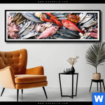 Poster Frischer Fisch Und Meeresfruechte Panorama Produktvorschau mit dem Bild Frischer Fisch und Meeresfrüchte im Format Panorama.