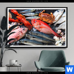 Poster Frischer Fisch Und Meeresfruechte Querformat Produktvorschau mit dem Bild Frischer Fisch und Meeresfrüchte im Format Querformat.