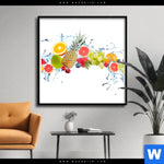 Poster Fruechte In Spritzwasser Quadrat Produktvorschau mit dem Bild Früchte in Spritzwasser im Format Quadrat.