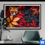 Poster Fuchs Im Herbstlaub Querformat Produktvorschau mit dem Bild Fuchs im Herbstlaub im Format Querformat.