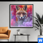 Poster Fuchs In Farbnebel Quadrat Produktvorschau mit dem Bild Fuchs in Farbnebel im Format Quadrat.