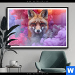 Poster Fuchs In Farbnebel Querformat Produktvorschau mit dem Bild Fuchs in Farbnebel im Format Querformat.