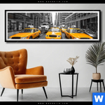 Poster Gelbe Taxis New York Panorama Produktvorschau mit dem Bild Gelbe Taxis New York im Format Panorama.