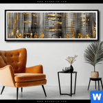 Poster Goldene Skyline Vision Panorama Produktvorschau mit dem Bild Goldene Skyline Vision im Format Panorama.