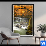 Poster Herbstlandschaft Am Fluss Hochformat Produktvorschau mit dem Bild Herbstlandschaft am Fluss im Format Hochformat.