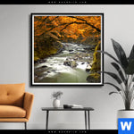Poster Herbstlandschaft Am Fluss Quadrat Produktvorschau mit dem Bild Herbstlandschaft am Fluss im Format Quadrat.