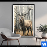 Poster Hirsch Im Birkenwald Hochformat Produktvorschau mit dem Bild Hirsch im Birkenwald im Format Hochformat.