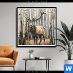 Poster Hirsch Im Birkenwald Quadrat Produktvorschau mit dem Bild Hirsch im Birkenwald im Format Quadrat.