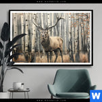 Poster Hirsch Im Birkenwald Querformat Produktvorschau mit dem Bild Hirsch im Birkenwald im Format Querformat.