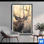 Poster Hirsch Im Morgenlicht Hochformat Produktvorschau mit dem Bild Hirsch im Morgenlicht im Format Hochformat.