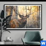 Poster Hirsch Im Morgenlicht Querformat Produktvorschau mit dem Bild Hirsch im Morgenlicht im Format Querformat.