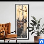 Poster Hirsch Im Morgenlicht Schmal Produktvorschau mit dem Bild Hirsch im Morgenlicht im Format Schmal.