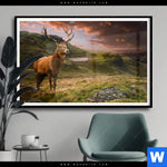 Poster Hirsch In Gebirgslandschaft Querformat Produktvorschau mit dem Bild Hirsch in Gebirgslandschaft im Format Querformat.