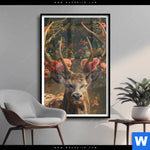 Poster Hirsch Mit Floralem Geweih Hochformat Produktvorschau mit dem Bild Hirsch mit floralem Geweih im Format Hochformat.