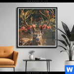 Poster Hirsch Mit Floralem Geweih Quadrat Produktvorschau mit dem Bild Hirsch mit floralem Geweih im Format Quadrat.