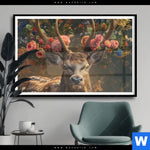 Poster Hirsch Mit Floralem Geweih Querformat Produktvorschau mit dem Bild Hirsch mit floralem Geweih im Format Querformat.