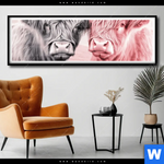 Poster Hochlandrinder Harmonie In Pastell Panorama Produktvorschau mit dem Bild Hochlandrinder - Harmonie in Pastell im Format Panorama.