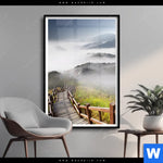 Poster Holztreppe Auf Berg Mit Wolken Hochformat Produktvorschau mit dem Bild Holztreppe auf Berg mit Wolken im Format Hochformat.