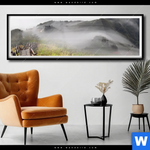 Poster Holztreppe Auf Berg Mit Wolken Panorama Produktvorschau mit dem Bild Holztreppe auf Berg mit Wolken im Format Panorama.